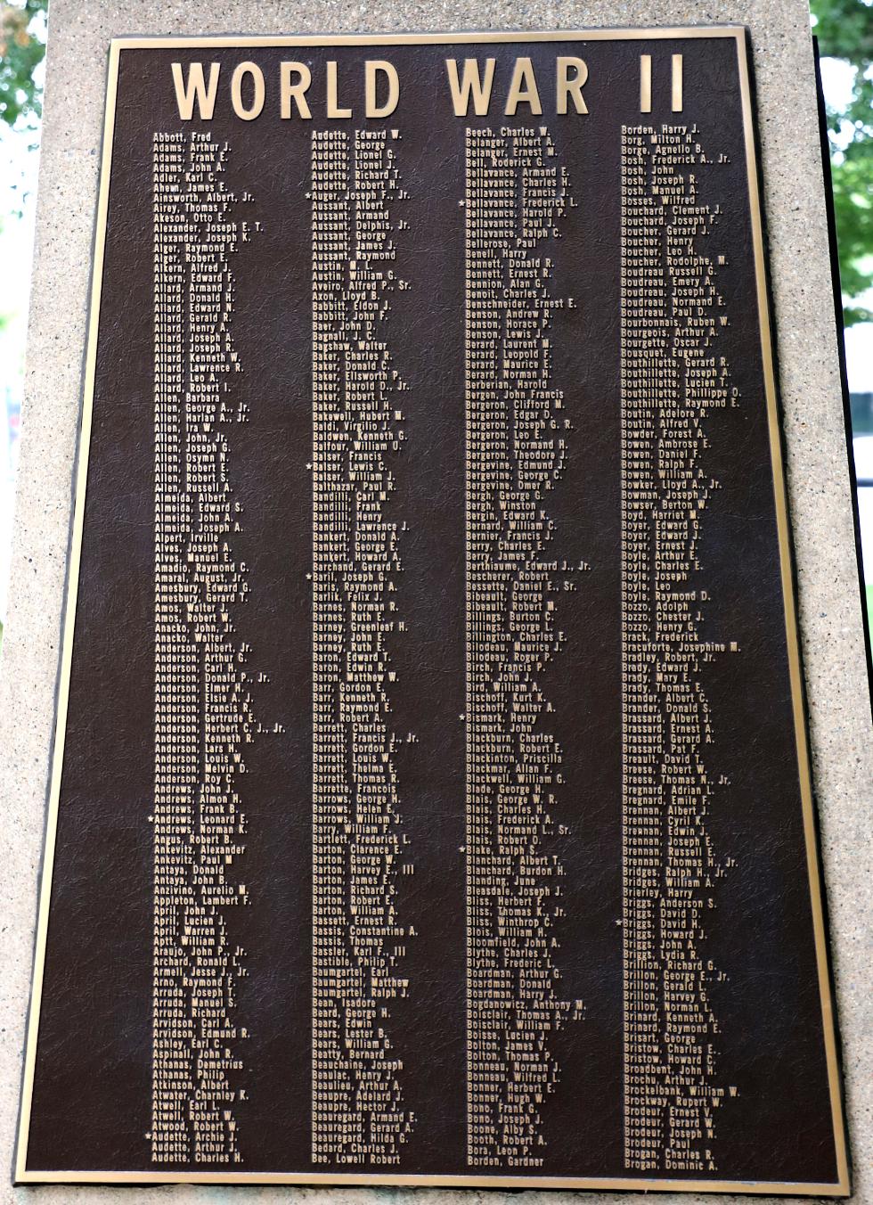 Attleboro Massachusetts World War II Veterans Memorial