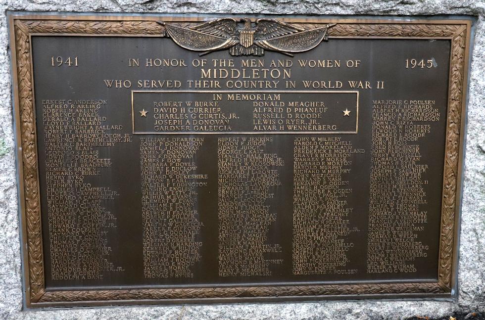 Middleton Massachusetts World War II Veterans Memorial