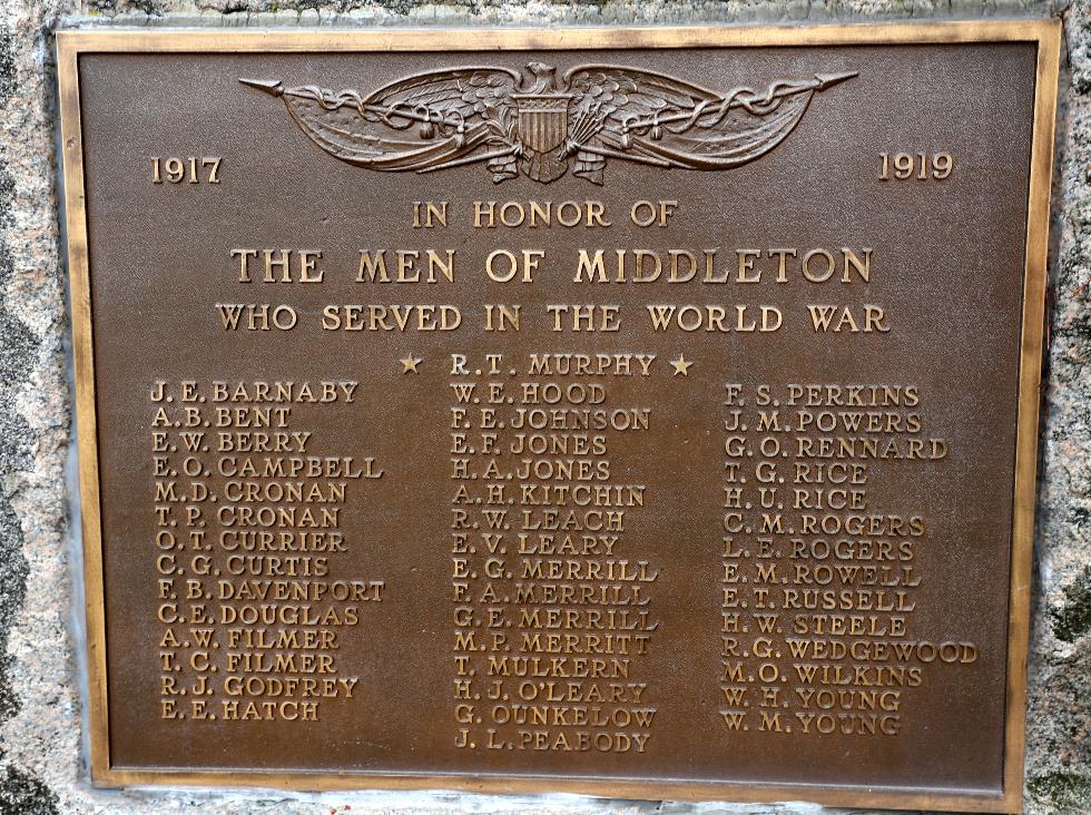 Middleton Massachusetts World War I Veterans Memorial