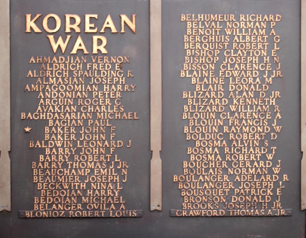Northbridge Massachusetts Korean War Veterans Honor Roll