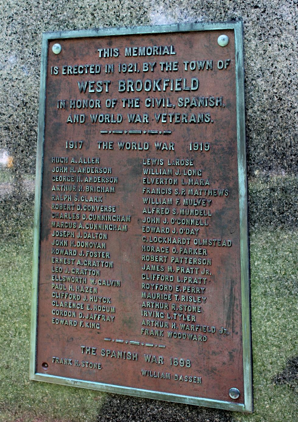 West Brookfield Massachusetts World War I Veterans Memorial